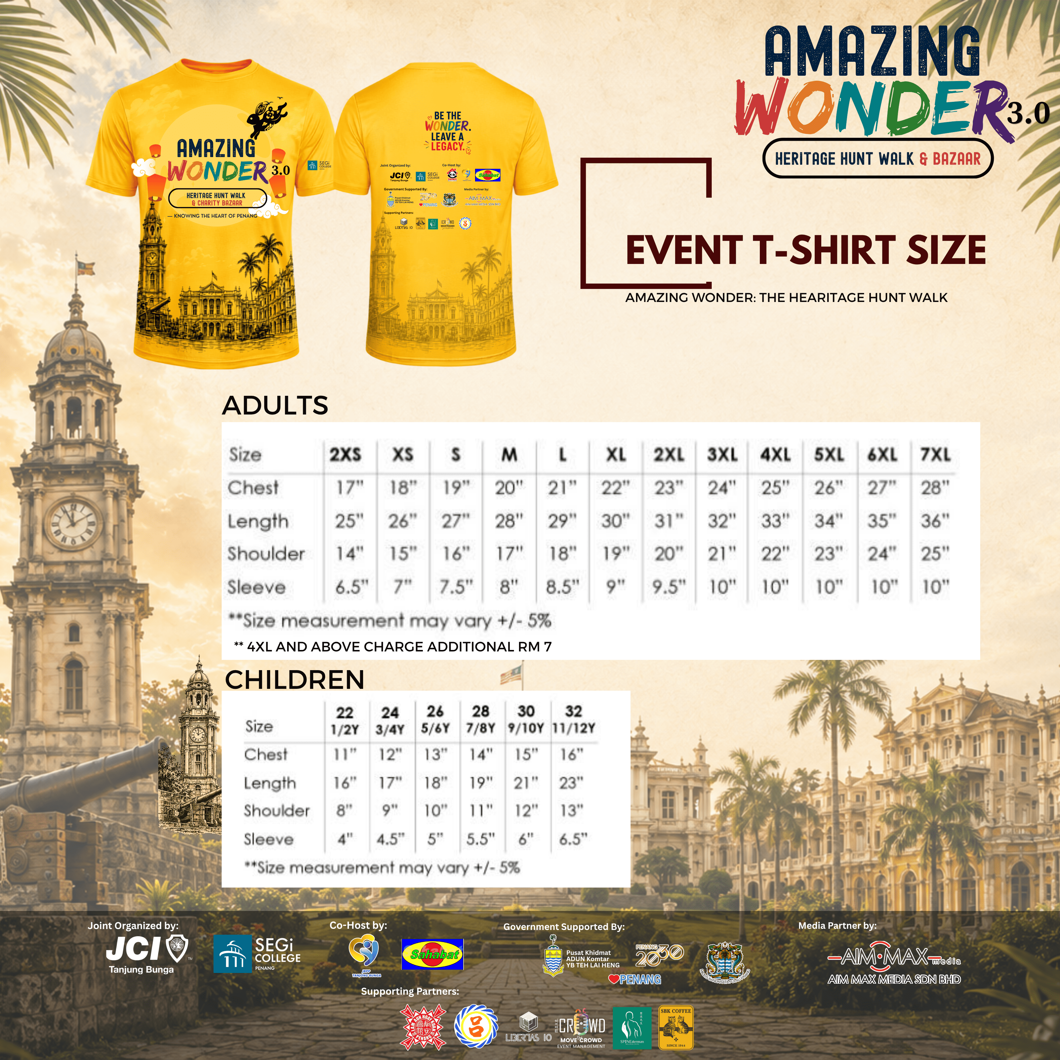 🌕【CHARITY AMAZING WONDER 3.0】🌕 T-shirt size chart